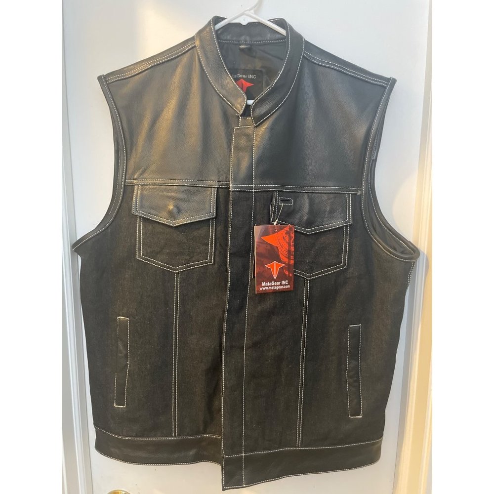 Mata Gear Inc New Vest  Biker.‎ Leather and Denim Jacket  size large